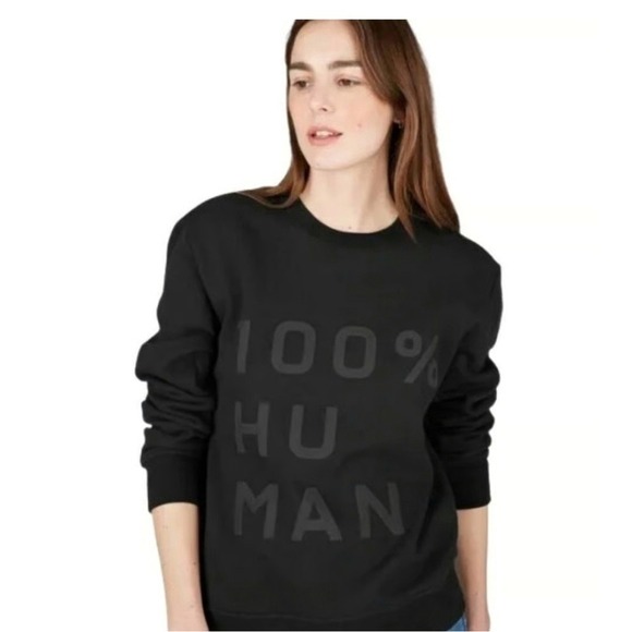 Everlane Unisex Crewneck Sweatshirt Size Small 100% Human Typography Black NEW - Picture 1 of 14